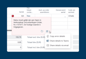 Foutmelding delen Business Central New Wave 1 2024