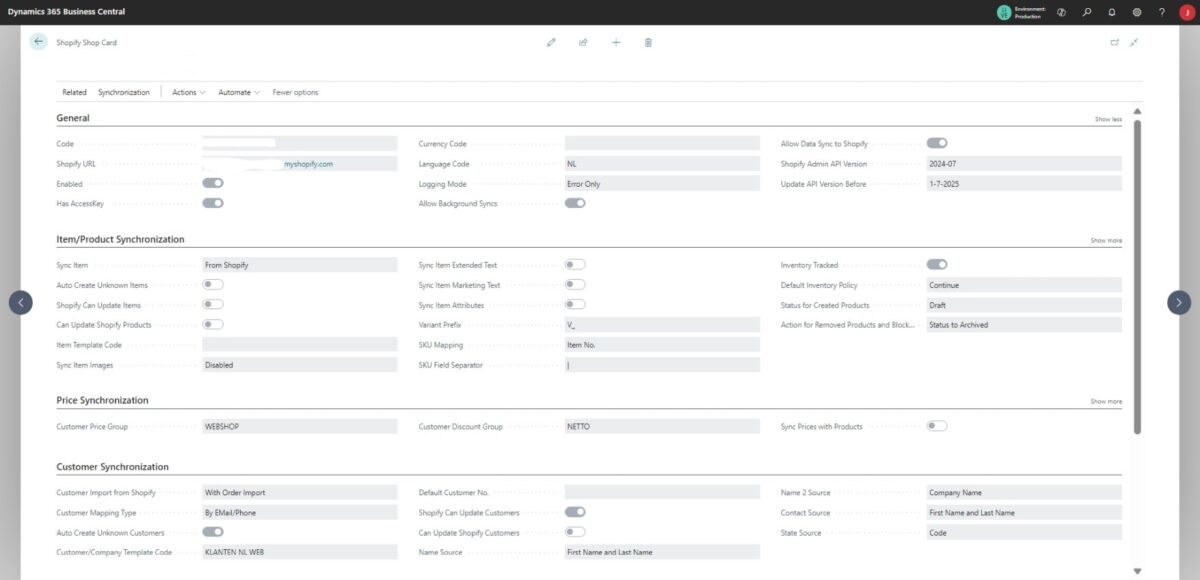 Shopify en Business Central